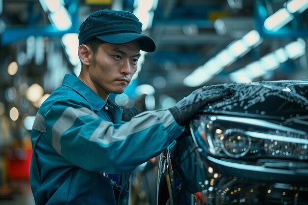 Un homme lave un concept de garage de voiture