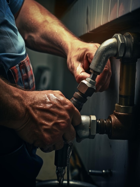 un homme lave un tuyau avec un robinet d'eau