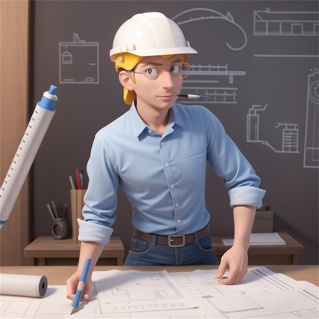 un homme lego avec un casque et un stylo bleu sur la table.