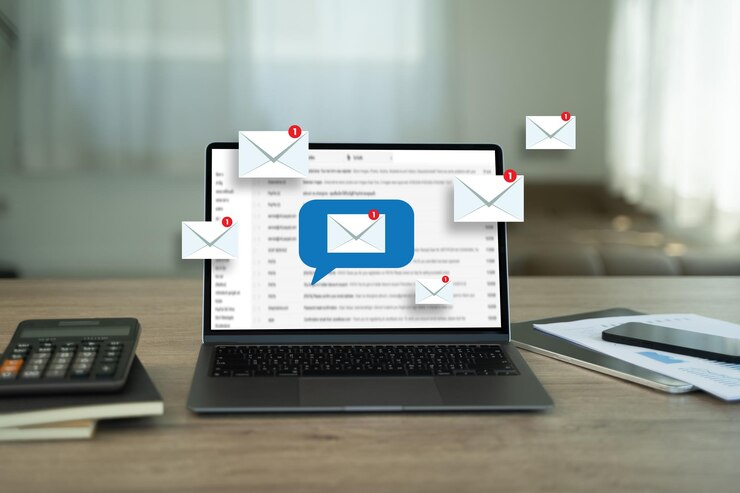 Photo homme lisant des e-mails sur son smartphone, une boîte de réception d'e-mails et des e-mail avec un ordinateur portable sur internet, des informations provenant de courriers indésirables