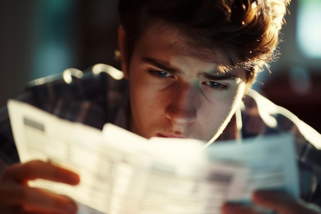 Photo un homme lisant un journal avec le mot citation dessus