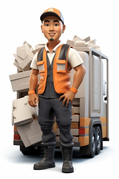 Un homme de livraison debout devant un camion plein de boîtes