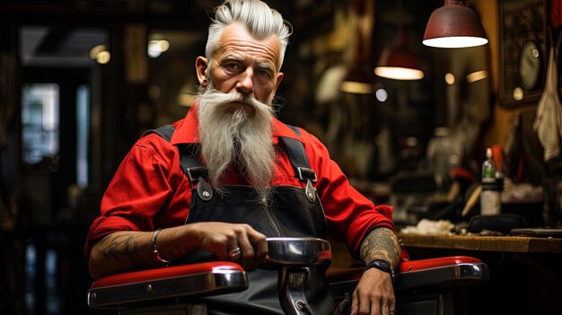 Photo un homme avec une longue barbe et une chemise rouge