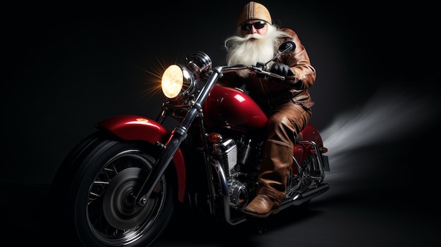 Un homme avec une longue barbe conduit une moto.