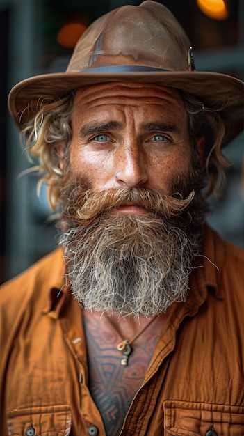 Photo un homme à longue barbe qui porte un chapeau