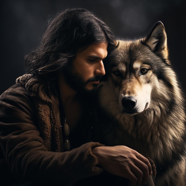 Un homme avec un loup