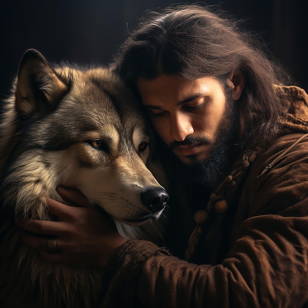 Photo un homme avec un loup