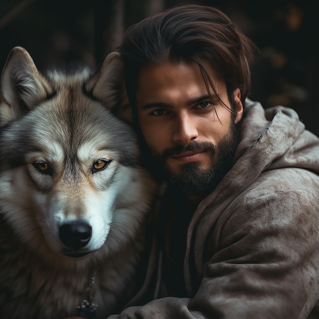 Photo un homme et un loup