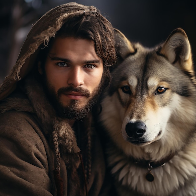 Un homme avec un loup