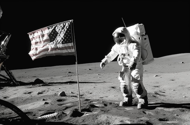 Un homme sur la lune avec les mots apollo 11 sur la surface.