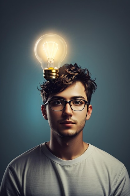 un homme avec des lunettes et une ampoule sur la tête.