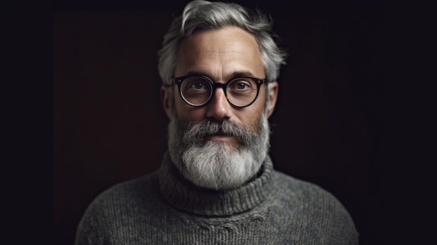 Un homme avec des lunettes et une barbe portant un pull