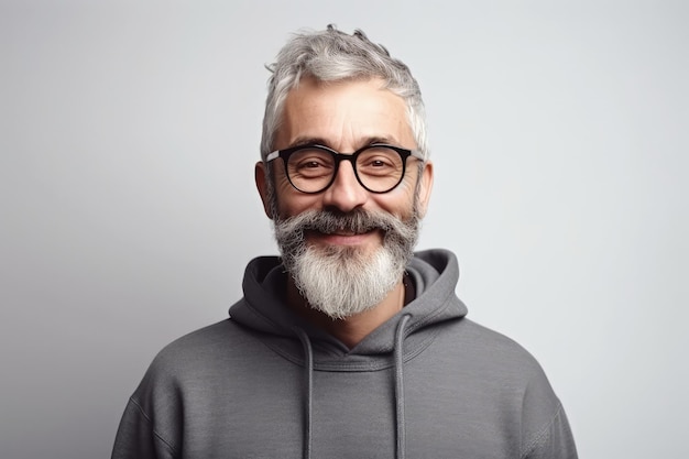 Un homme avec des lunettes et une barbe portant un sweat à capuche AI générative