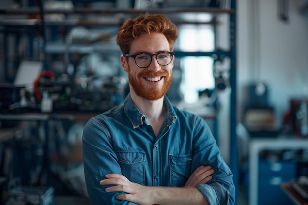 Photo un homme avec des lunettes et une chemise bleue avec une chemise qui dit qu'il porte des lunettes