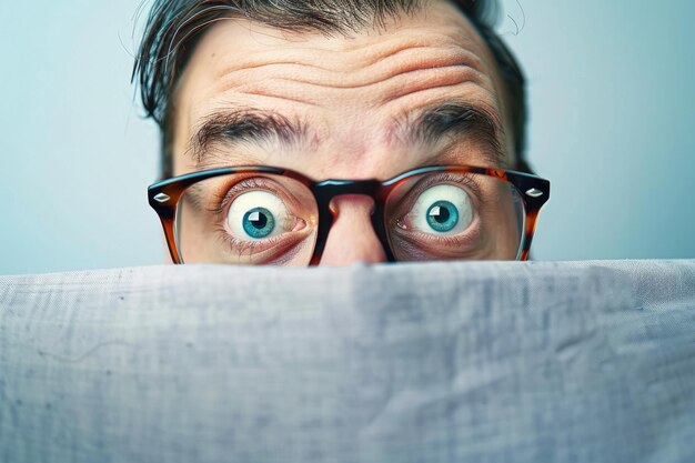 Photo un homme avec des lunettes couvrant ses yeux avec un œil bleu