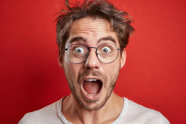 Un homme avec des lunettes exprimant la surprise AI générative