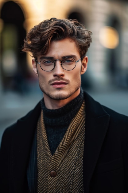 Un homme avec des lunettes et un manteau noir