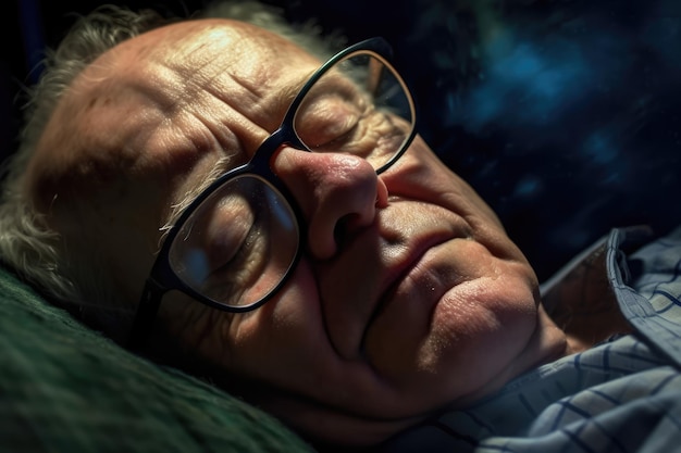 Un homme avec des lunettes s'endort sur sa chaise