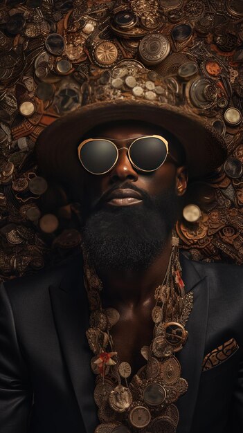 Photo un homme avec des lunettes de soleil et un chapeau qui dit le nom de l'artiste