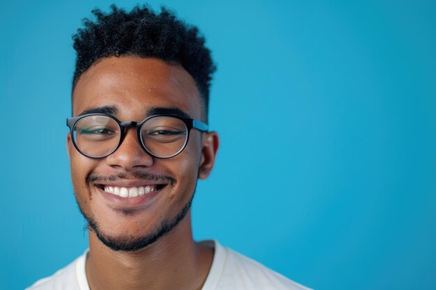 Un homme avec des lunettes souriant à la caméra adapté aux concepts d'affaires et de style de vie