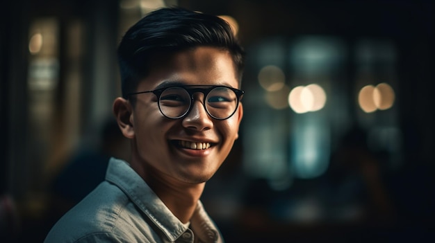 Un homme à lunettes sourit à la caméra.