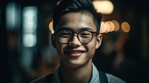 Un homme à lunettes sourit à la caméra.