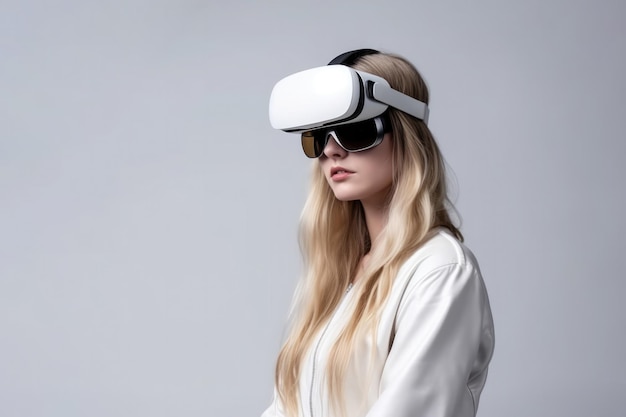 Homme en lunettes virtuelles sur un fond plat créé avec la technologie d'IA générative