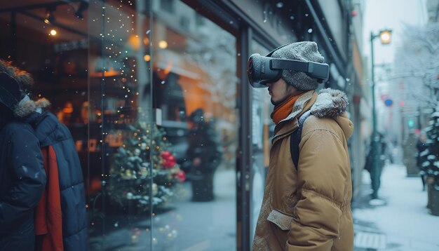 Un homme en lunettes VR dans une rue de la ville