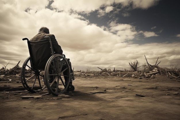 Un homme malade en fauteuil roulant dans la salle Génère Ai