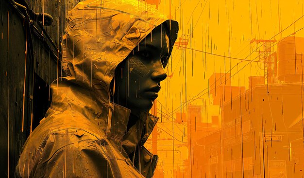 Photo un homme en manteau jaune dans le style cyberpunk