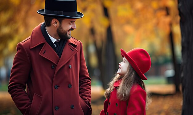Un homme en manteau rouge et une petite fille en chapeau rouge Image Premium generee a base d IA