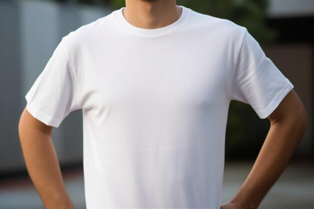 Homme avec maquette de t-shirt blanc vierge