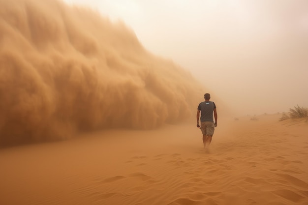 Un homme marchant dans le sable dans le désert IA générative