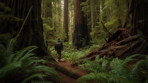 Un homme marche dans la forêt Generative AI