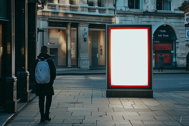 un homme marche devant un panneau rouge et blanc qui dit le mot