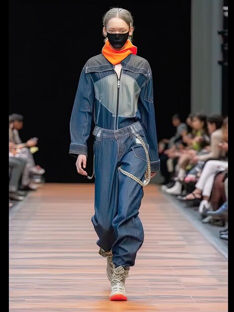 Photo un homme marche sur une piste portant un foulard bleu et orange