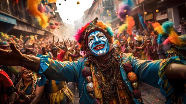 Photo un homme avec un masque dansant au carnaval de rue bolivien fête nationale vêtements typiques