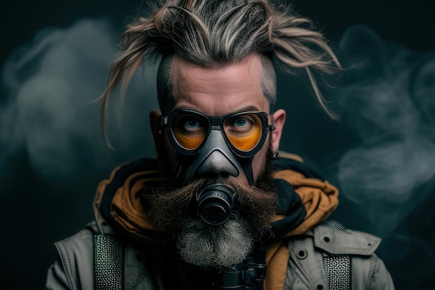 Un homme avec un masque à gaz et un masque à gaz.