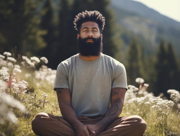 Photo homme méditant au sein de la nature