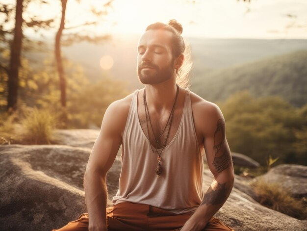 Photo homme méditant au sein de la nature