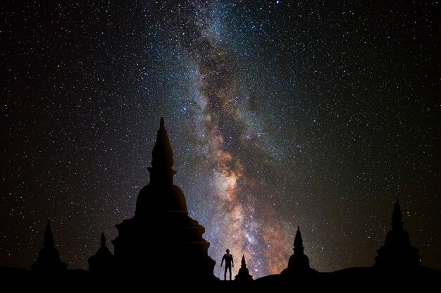 Homme méditant avec l'univers