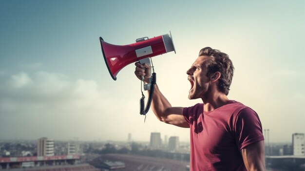 Un homme avec un mégaphone.