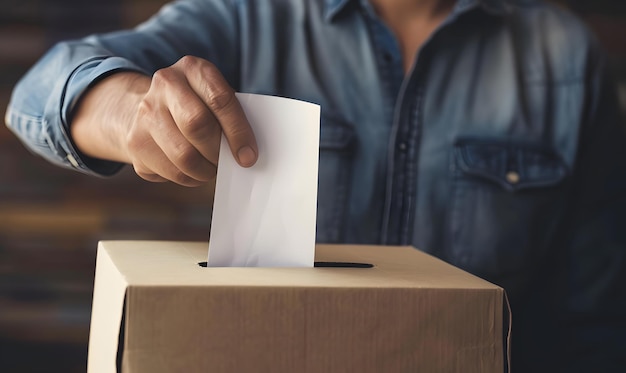 un homme met un bulletin de vote sur une boîte