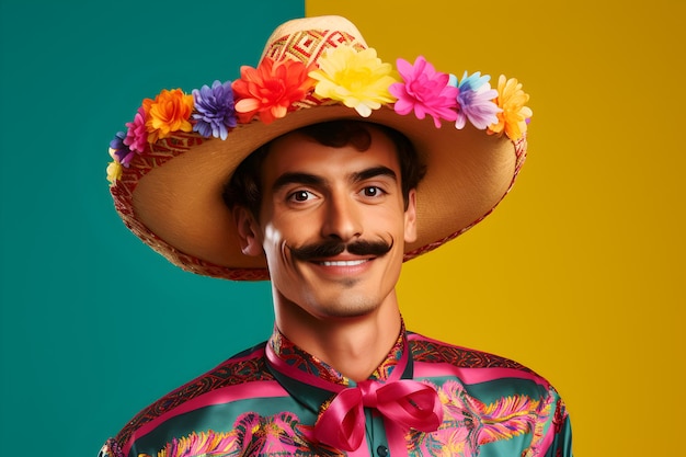 Homme mexicain drôle en costume national coloré du Mexique masculin Poncho avec uniforme Sombrero Charro