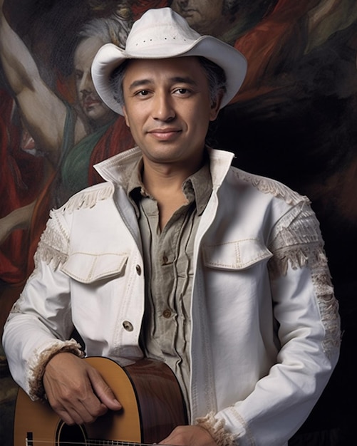 homme mexicain mariavhi avec costume blanc et chapeau blanc