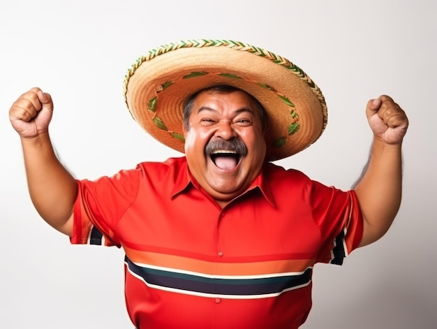 Homme mexicain en pose émotionnelle sur fond blanc