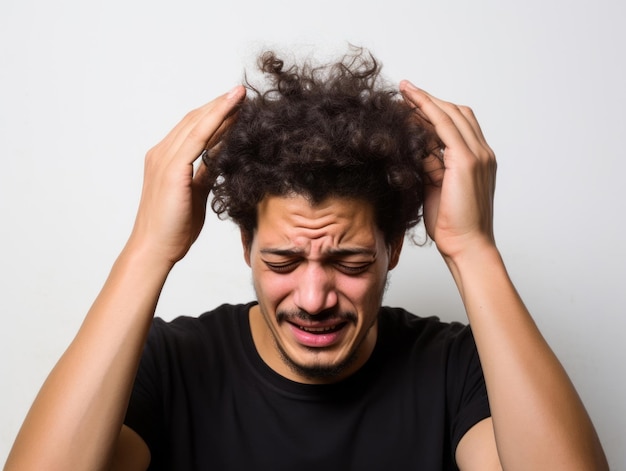 Homme mexicain souffrant de douleur sur fond neutre