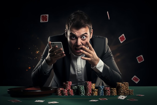 L'homme moderne s'engage dans le jeu de casino en ligne sur son téléphone portable