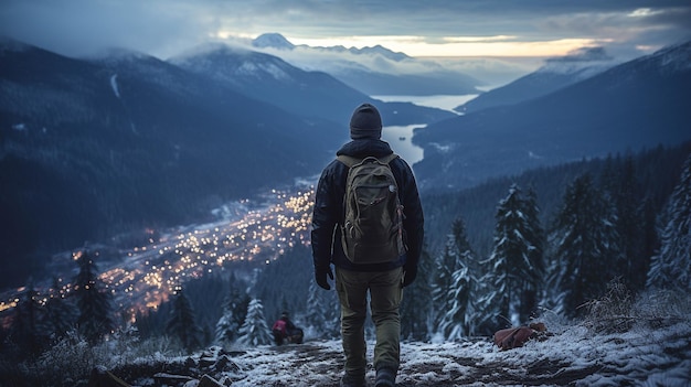 homme sur la montagne bleue