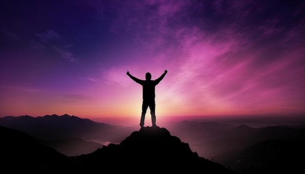 Un homme sur une montagne avec le ciel en arrière-plan